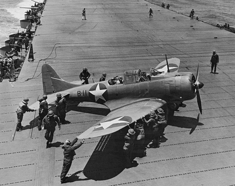 DOUGLAS SBD-3 ON HORNET AT MIDWAY